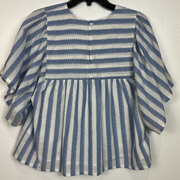 Emerson Fry Organic Cotton Striped Fluttery Sleeve Top Blouse Size M - Picture 5 of 10
